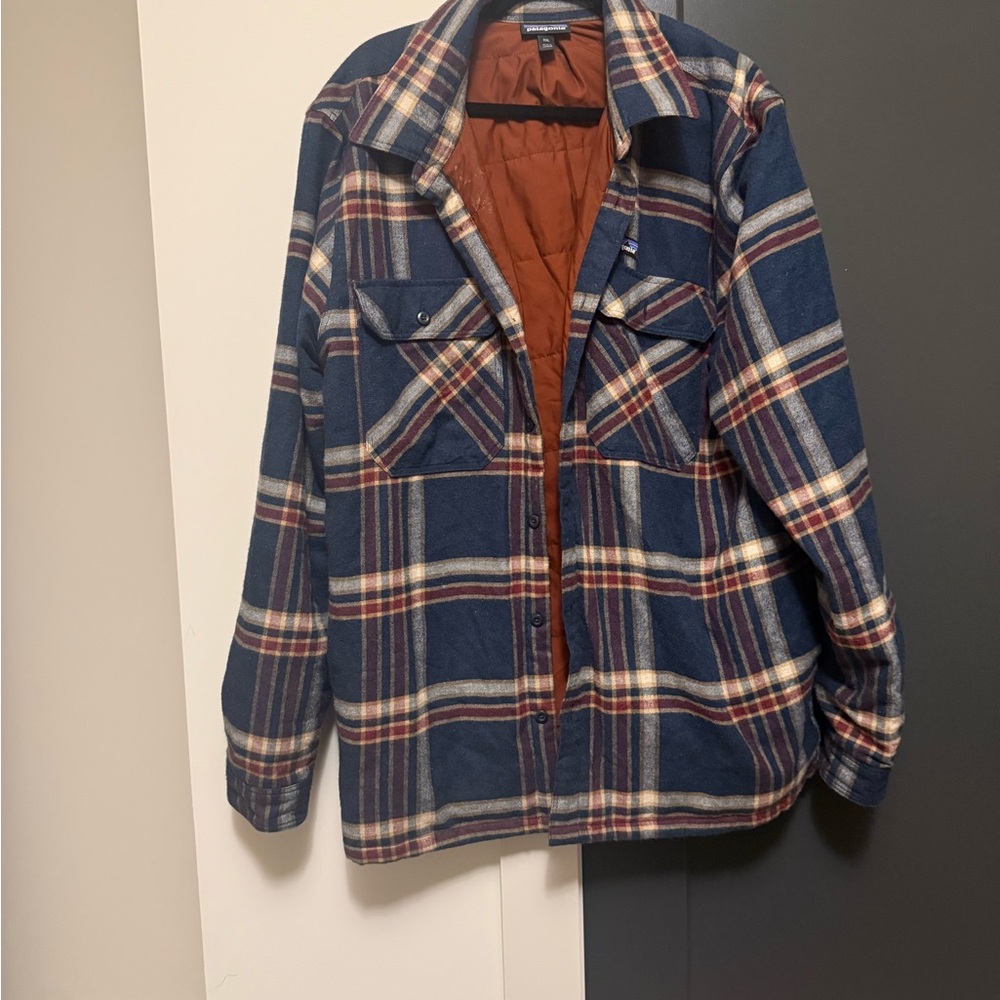 Patagonia Navy and Red Plaid Shirt Jacket